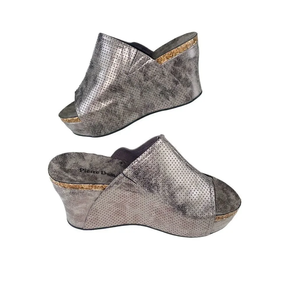 Pierre Dumas Platform Slide Sandal‎ Metallic Silver Size 7.5 Womens